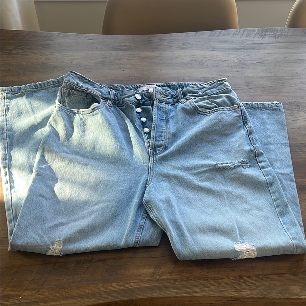 DYNAMITE GISELE Light Blue Distressed Button-Fly Jeans